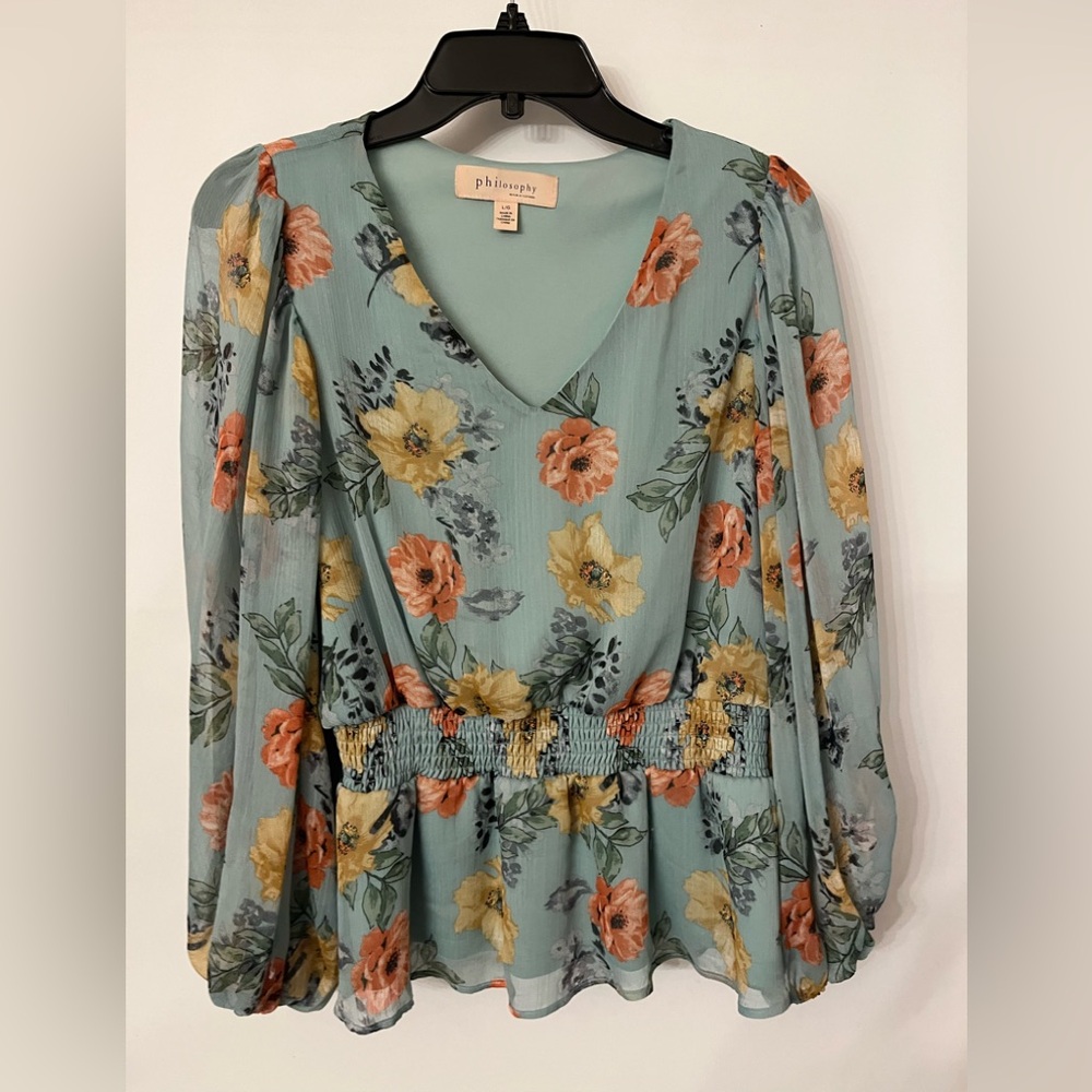 Philosophy V-Neck Top with Floral Print & Elastic Waist